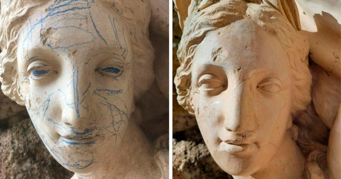 Historic Croome Court Sculptures Marked Up By Crayon-Wielding Miscreants
